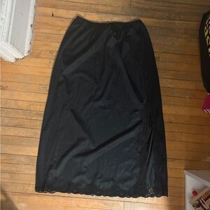 Vintage French Maid Black Lace Trim Slip Skirt with Side Slit Size Medium